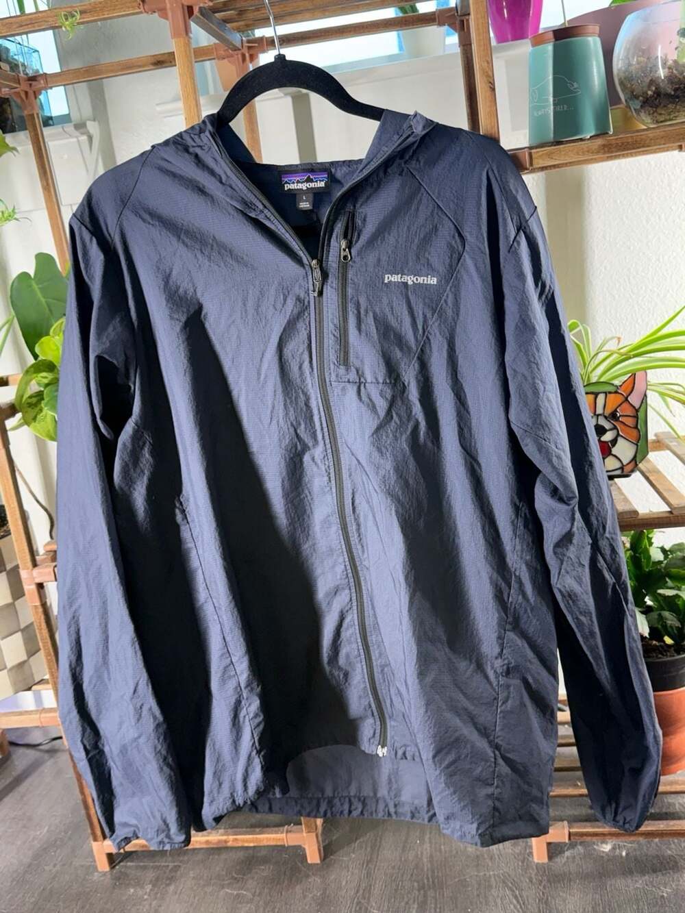 Patagonia Houdini Full Zip Windbreaker Jacket Size L Blue Nylon